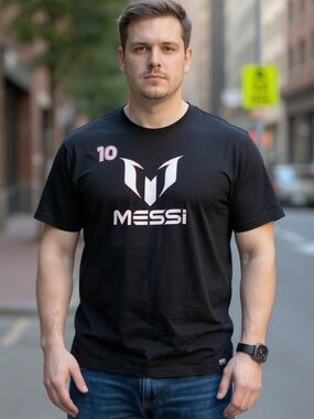 Soccer Messi Black Short-Sleeve Logo Tee with Pink Accents